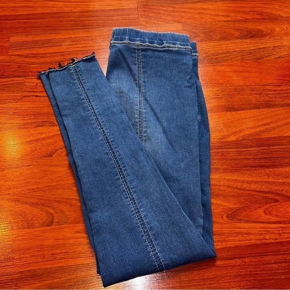 Free People High Rise Skinny Pull On Seamed Jeans Medium Wash Raw Hem W28 - Picture 2 of 7